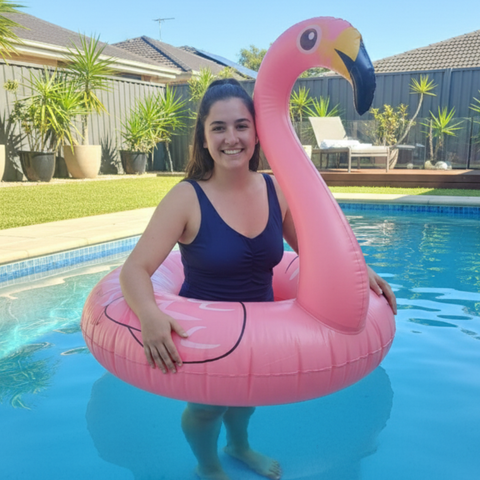 Inflatable Pink Flamingo Swim Ring
