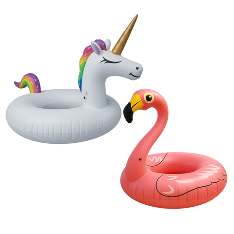 Inflatable Rainbow Unicorn & Pink Flamingo Swim Ring Set