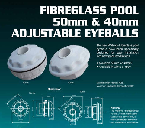 Eyeball Jet Waterco Adjustable for Fibreglass Pools - Various Colours