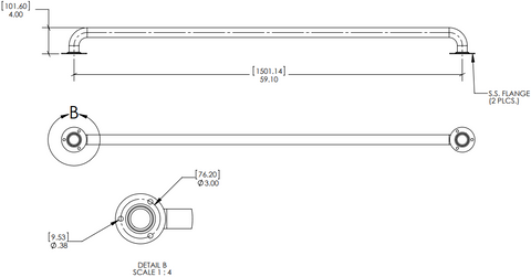 SAFETY RAIL - 1500MM - FLANGED