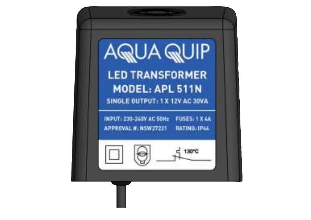 Aquaquip 12 volt Pool Light Transformer - 1 LED light output 30Va