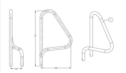 G5 Flanged Grab Rail Narrow Spaced Figure 4- Single - For Bolting Down