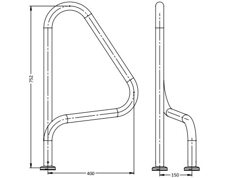 G5 Flanged Grab Rail Narrow Spaced Figure 4- Single - For Bolting Down