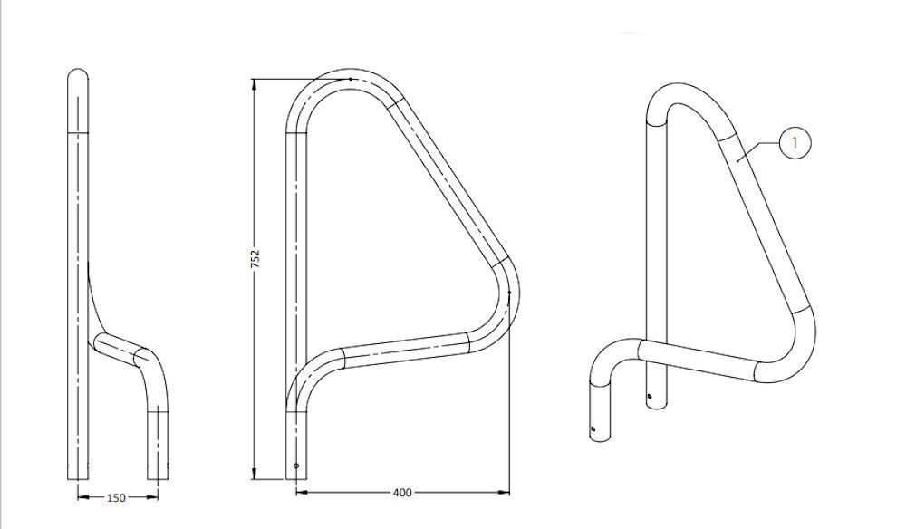 G5 Standard Grab Rail Narrow Spaced Figure 4 - Single - For Concreting In