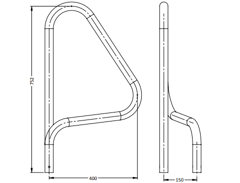 G5 Standard Grab Rail Narrow Spaced Figure 4 - Single - For Concreting In