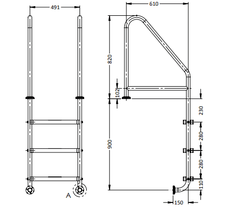 Commercial Pool Ladder. 316 Stainless Steel