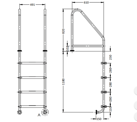 Commercial Pool Ladder. 316 Stainless Steel