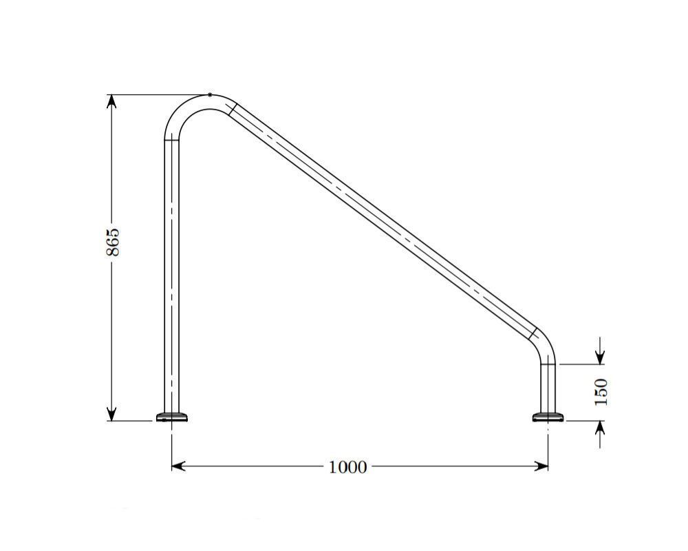 Stainless Steel Wall Hand Rail - 1000mm, Flanged or Concrete In