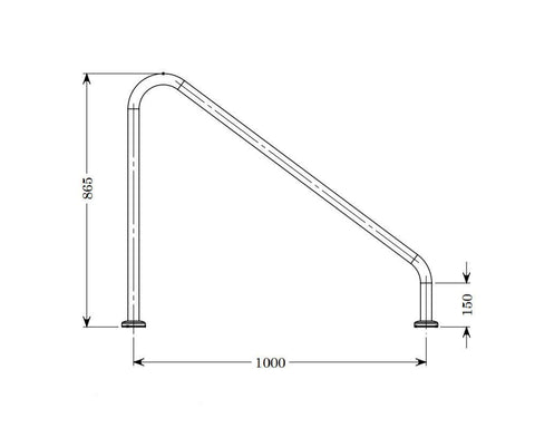 Stainless Steel Wall Hand Rail - 1000mm, Flanged or Concrete In