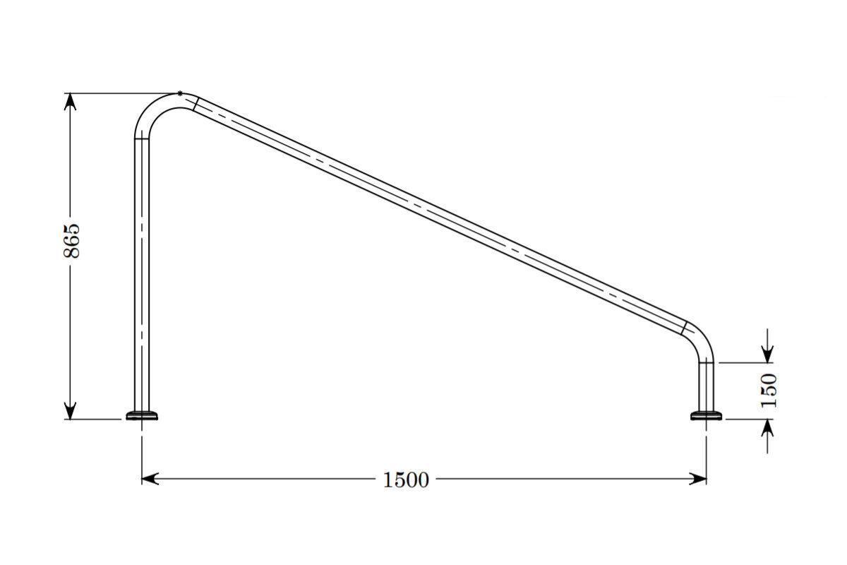 Stainless Steel Wall Hand Rail 1500mm Flanged or Concrete In